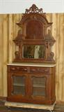 Mitchell & Rammelsberg Walnut Marble Top Sideboard with Mirror & Top Crown