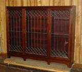Mahogany Triple Door Bookcase w/Leaded Glass Doors
