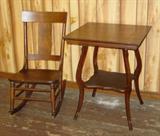Oak Sewing Rocker & Oak Parlor Table