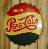 1950's Metal Drink Pepsi Cola Bottle Cap Sign