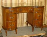 Walnut Kidney Shape Desk w/Glass Top