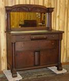 Original Oak Sideboard w/Carved Mirror