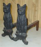 Old Cast Iron Cat Andirons