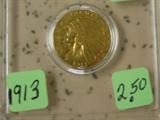 1913 Gold $2.50 Indian Head Coin