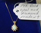 14K Gold Opal & Diamond Pendent