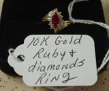 10K Gold Ruby & Diamonds Ring