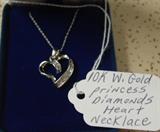 10K White Gold & Princess Diamonds Heart Necklace