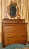 Walnut Victorian Dresser w/Oval Mirror
