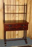1800's Walnut Ladies Writing Desk w/Spool Legs & Bookshelf Top