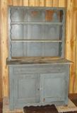 Primitive Walnut Painted Blue Kitchen Cabinet