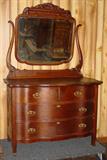 Oak Serpentine Dresser w/Mirror & Carvings