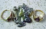 Sterling Brooch & Gold Rings