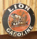 42" Porcelain Double Sided Lion Gasoline Sign With Original Ring