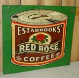 Metal Red Rose Coffee Sign (approx. 16" x 18")