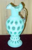 Fenton Blue Opalescent Coin Dot Pitcher