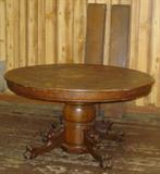 Round Oak Dining Table w/Carved Lion Heads, Claw Feet & 7 Leaves