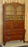 Unusual Oak Bookcase w/Secretary & Bevel Mirrors