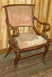 Curved Arm Chair w/Claw Feet & Carved Heads