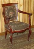 Needlepoint Chair w/Carved Heads & Claw Feet