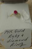 14K Gold, Ruby & Diamond Ring