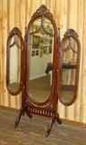 Carved Mahogany Tri-Fold Dressing Mirror