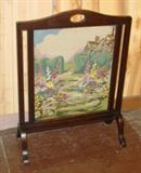 Antique Fire Screen w/Needlepoint