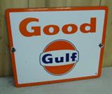 Porcelain Good Gulf Pump Plate Sign