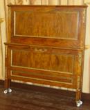 French Walnut Twin Size Bed w/Brass Accents