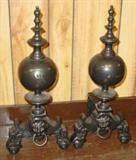 Super Pair Of Andirons w/Lion Faces