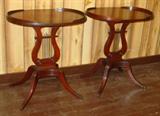Pair Of Mahogany Harp Base Lamp Tables