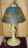 Metal Base Lamp w/Reverse Painted Shade