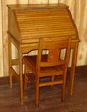 Oak Child's Roll Top Desk & Chair
