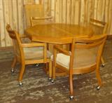 Modern Oak Game Table w/Leaf & Chairs