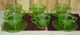 Green Depression Glass Cups & Saucers