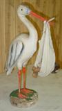 Rare 1920's Papier Mache Country Store Display Stork Holding Black Baby Doll