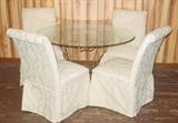 Decorative Glass Top Table w/Wrought Iron Base & 4 Chairs