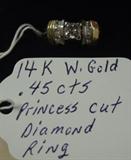14 K White Gold .45 CTS Princess Cut Diamond Ring