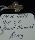 14 K Gold 3/4 CT Round Diamond Ring