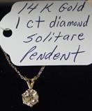14 K Gold 1 CT Diamond Solitare Pendent