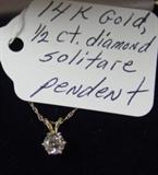 14 K Gold 1/2 CT Diamond Solitare Pendent