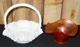 Fenton Basket & Carnival Glass Dish