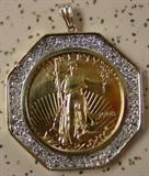 1998 - 1 Oz Pure Gold Eagle in Diamond Bezel (Bezel is 1/2 oz 14K Gold)