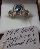 14K Gold, Sapphire & Diamond Ring