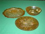 Iris & Herringbone Platter & Bowl - Carnival Platter w/Flower Designs