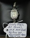 Lady Elgin 21 Jewel, 14K Solid Gold, 36 Rose Cut Diamonds Watch