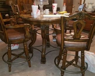 Marble top pub table with 4 stools