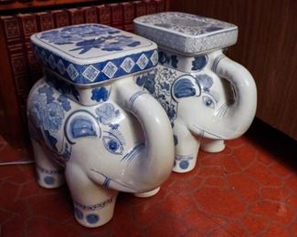Pair of elephant garden stools