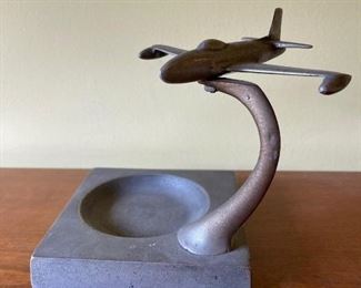 Vintage Metal Airplane Desk Organizer Trinket Change Dish