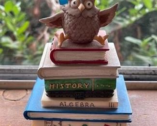 Owl on Top of Books Trinket Box