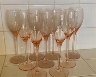 Pale Pink Peach Wine Champagne Flutes Glasses